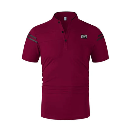 2025 New Men's Casual Fashion Solid Color Short Sleeved Polo Shirt Stand Up Collar Versatile Comfortable Top