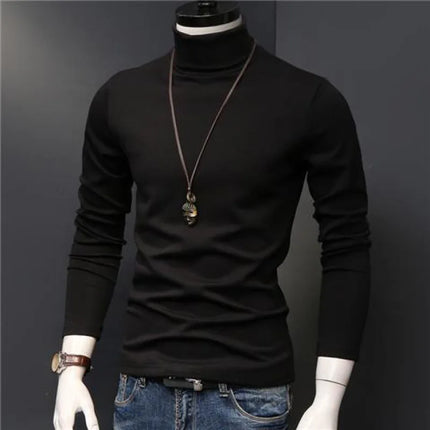 2026 Spring New Men's Turtleneck T-shirt Long Sleeve Slim Fit Solid Color High Elastic Bottoming Pullovers Basic Style Male Tops