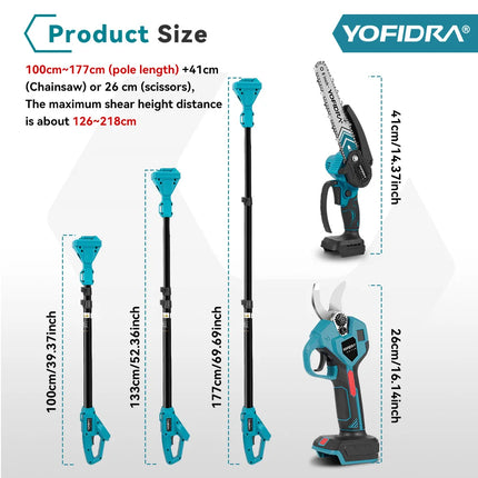 YOFIDRA Brushless Telescoping Pole Electric Chainsaw Pruner Shear Scissor High Garden Pruning Tool For Makita 21V Battery Pin