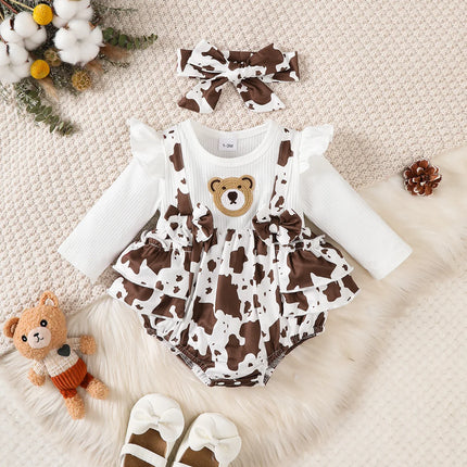 0-18 Months Baby girl Bodysuit Long sleeved Teddy Bear Bodysuit+Headband 2Pcs/set Baby Girl Autumn Bodysuit for Cute Newborns