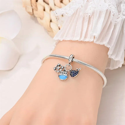 925 Sterling Silver Blue Ocean Series Beaded Charms  Pendant Fit for The Brand's DIY Bracelet Women Jewelry Girlfriend Gifts