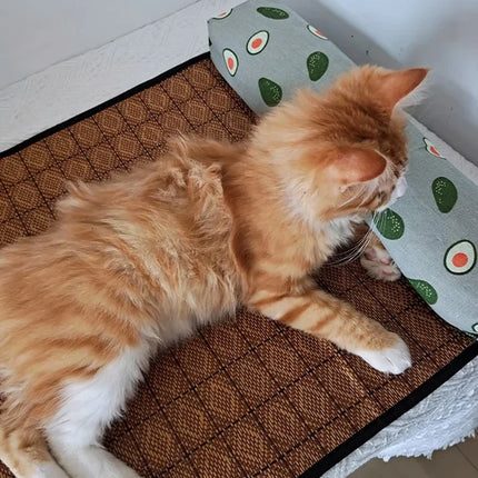 Cat Natural Cooling Mat Summer Pet Self Cooling Pad Cat Bed Mat For Dogs Indoor Rattan Weave Mat Sleeping Cat Bed