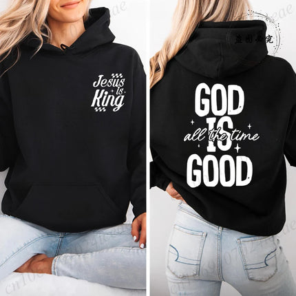 Jesus Is King Printed Hoodie for Women, Casual Loose Pullover for  Women God Is Good All The Time Tops Print Hooded Sweatshirt