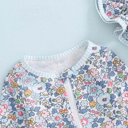 MISOWMNJOY Ruffle Floral Print Baby Girls Beachwear Summer Rash Guard Swimsuit Long Sleeve Bathing Suit Infant Swimwear with Hat
