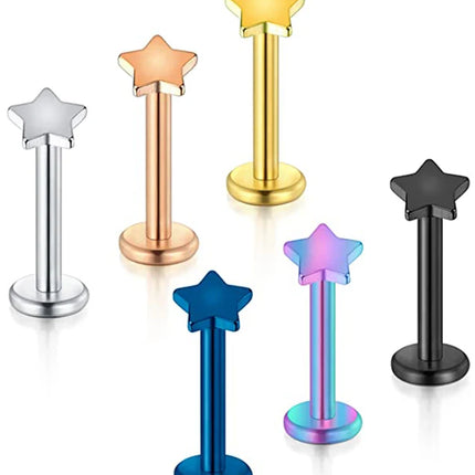 1PC Steel Inernally Thread Labret Stud Rings Piercing Star Heart Shape Ear Cartilage Tragus Orelha Stud Helix Piercing Jewelry