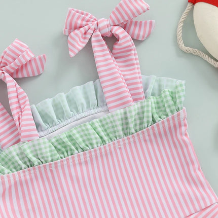 0-3Years Toddler Baby Girl Swimsuit Cute Watermelon Print Swimwear Kids Sleeveless Tied Shoulder Bathing Suit Baby Beachwear