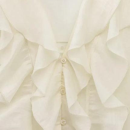 ETJ 2025  Women's Spring collection Beautiful Layered blouse Stylish sexy translucent ruffled V-neck long-sleeved shirt