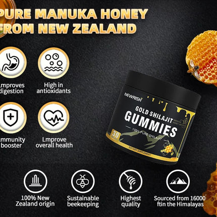 Gold Shilajit Gummies - Immune Support, Promotes Brain and Heart Health, Anti-aging, Benefits for Overall Well-being