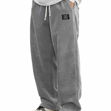 Men'S Corduroy Straight Leg Pants with Drawstring Waist,  Pockets, and Logo Design - Stretchy, Casual Fit for Everyday Wear