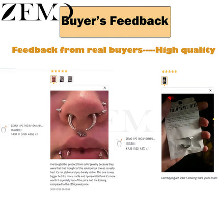 ZEMO 1 Piece 16G Horn Nose Ring Stainless Steel Threadless Septum Ring Spike Ox Horn Ear Helix Nostril Piercing Jewelry 8MM/10MM