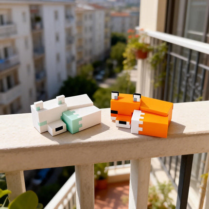 2 Pieces - 3D Printed Sleeping Cube Fox Figurines, Indoor and Outdoor Table Decorations, Wedding, Birthday, Christmas, New Year Gifts, Party Favor Fillers