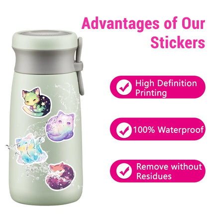50PCS Cartoon Rainbow Starry Sky Cat Stickers Kawaii Space Cat Stickers,Galaxy Cate Stickers Aesthetic Cat Waterproof Stickers