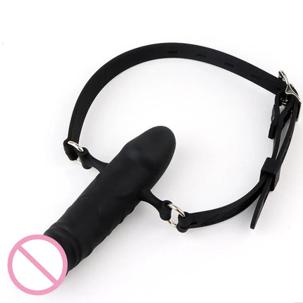 Double-Ended Dildo Deep Blowjob Sex Toy Gag Open Mouth Plug Leather Harness Lesbian Strapon Penis Butt Plug BDSM Erotic Bondage
