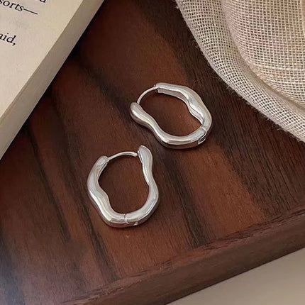 Simple Irregular Oval Hoop Earrings for Women Metal Style Bend Geometric Personality Ear Buckle Accessories Punk Fashion Jewelry