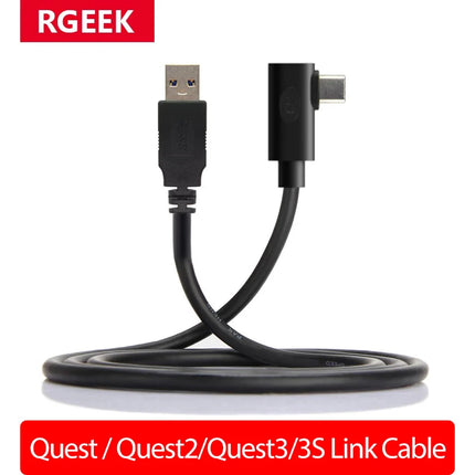 RGEEK 1m 3m 5m 90 Degrees Elbow Link Cable For Quest 2/Quest 3S/Quest 3 USB A to USB-C Steam VR Quest2 Type- C 3.1 Data Cable