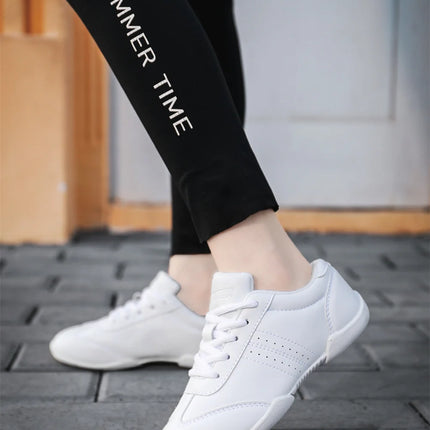 BAXINIER Youth Girls White Cheerleading Dancing Shoes Athletic Training Tennis Walking Lightweight Competition Cheer Sneakers