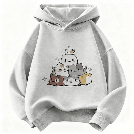 kawaii Meme Cat Children's Hoodie Sweatshirt Cute Harajuku Hoody for Boys Girls Autumn Winter Casual Hoodies