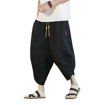 Japanese Kimono Traditional Shorts Men's Asian Clothin Pants Japanese Samurai Casual Loose Men's Yukata Linen Wide Leg Trousers