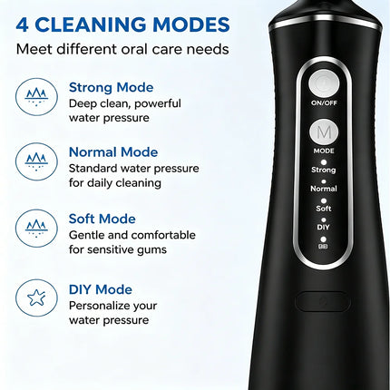 Portable Water Flosser Oral Irrigator 300ML 4 Modes IPX7 Waterproof Dental Cleaner 360° Nozzle for Travel Home Use