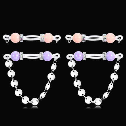 2Pairs Fake Nipple Rings - Adjustable Fit Daily Wear Nipple Nooses - 8mm Candy Beads, Fake Nipple Jewelry Faux Nipple Piercing