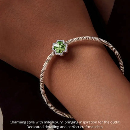 Bamoer 925 Sterling Silver Green Transparent Clover Beads The Tree of Life Family Pendant Plant Charms for Women Necklace DIY