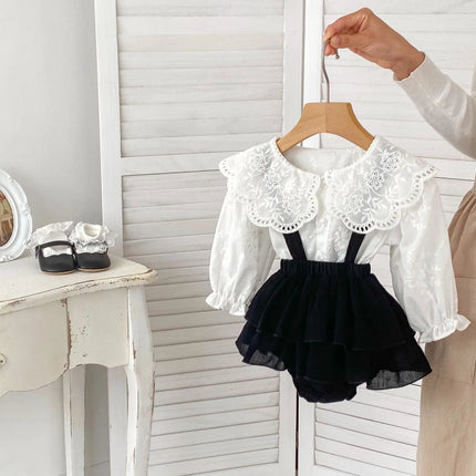MILANCEL Kids Baby Girls Clothing Set Toddler Girls Big Collar Princess Blouse And Lace Bodysuit 2 Pcs Suit Outfits