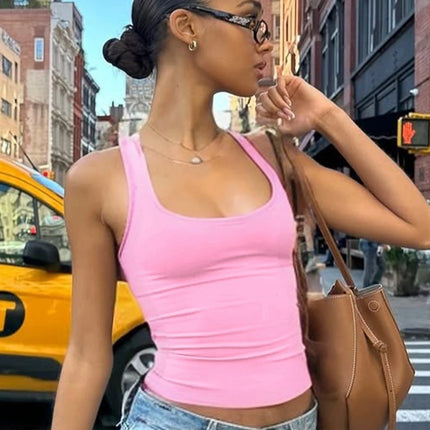 Hugcitar 2025 Summer Solid Straps Sexy Slim Crop Tank Top Women Casual Y2K Clothes Streetwear Party Sport Festival Wholesale