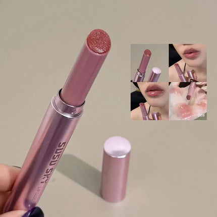 Pearlescent Pink Glitter Solid Lip Gloss Moisturizing Nourishing Water-gloss Crystal Mirror Glass Lip Tint Lipstick Pen Makeup