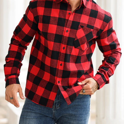 New Men's Checkered Shirt That Is Trendy, Versatile, Casual, Fashionable, and Fits Snugly for Office, Outdoor Sports, Fitness,