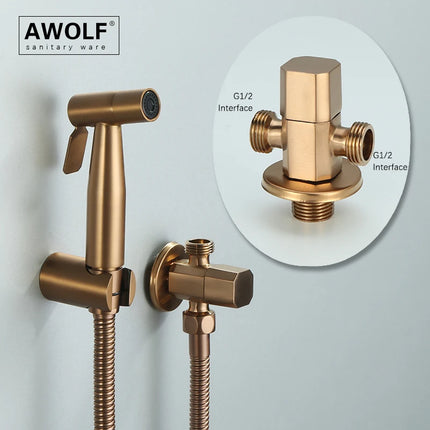Handheld Toilet Bidet Sprayer Head Brushed Rose Gold Stainless Steel Bathroom Shattaf System Douche Kit AP2354