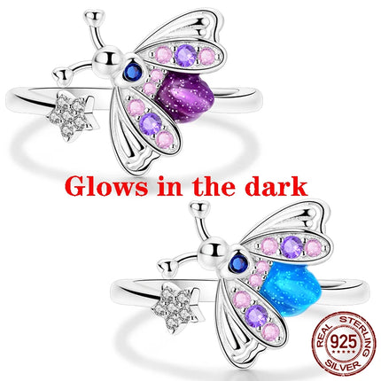 Opening Ring 925 Original Silver Adjustable Three-color Butterfly Fire Dragon Ring Fashion Jewelry Birthday Gift For Women