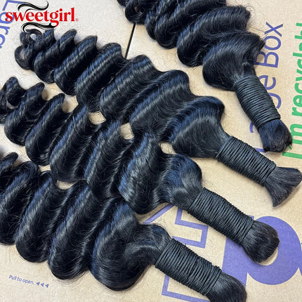 Human Braiding Hair For Boho Braids Deep Wave Human Hair For Boho Braids Curly Braiding Hair 12-30 Inch Remy Hair Brazilian 12A