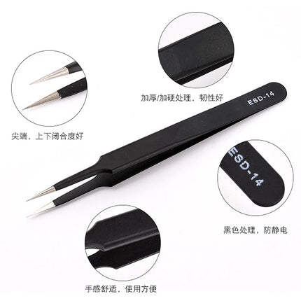 Anti Static Safety Esd Stainless Steel Precision Curved Tweezers  Electronic Laboratory Jewelry Crafts Maintenance Tools