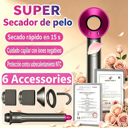 6 IN 1 Super Hair Dryer Negative Ion Hair Care Blow dryer Salon Barber Leafless Tourist Hairdryer with Diffuser & curler
