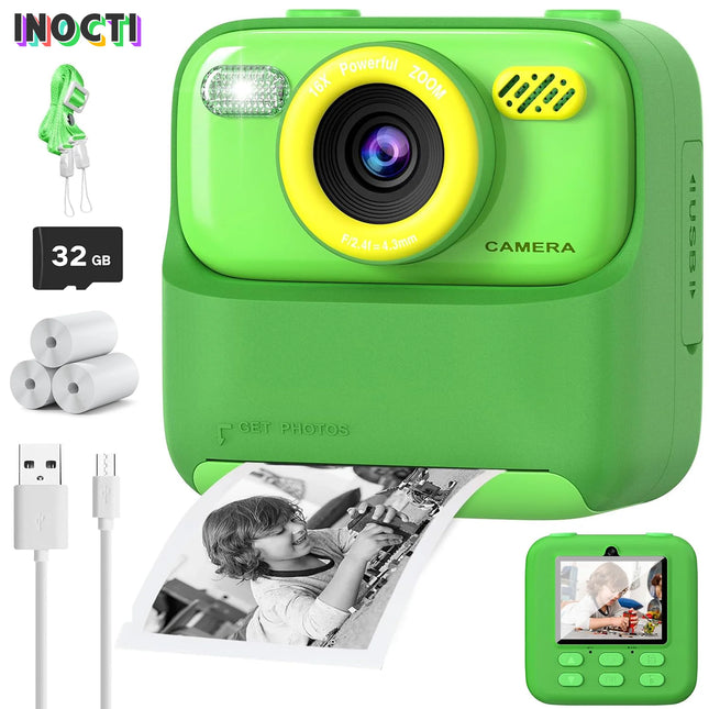 INOCTI Kids Instant Print Camera, Toddler Digital Camera, HD Dual Lens Selfie for Girls Boys Christmas Birthday Gifts Toys