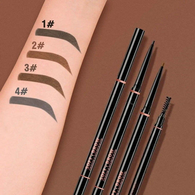 Waterproof Double-Headed Rotable Eyebrow Pen with 1.5mm Fine Refill And Eyebrow Brush for Precision Brows Makeup