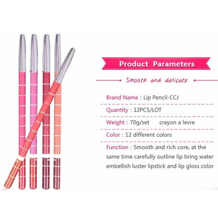 New 2025 Hot Sale New 12 Color 1Set Professional Metal Makeup Pencil Lipstick Suitable Women's Makeup Matching Lipstick Supplies