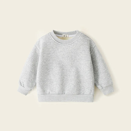 Childrens Boys Sweatshirts Autumn Winter Thickened Integrated Fleece Solid Baby Boys Pullovers Simple Versatile Toddler Boys Top