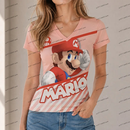 XS-5XL Fashion Super Mario Women T-shirt Streetwear V Neck Short Sleeve New Hot Sale Women's Party Summer Cuteore Harajuku Style