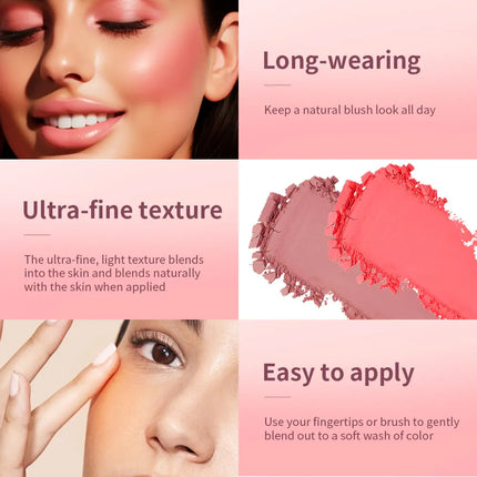 2pcs Matte Embossed Blush Palette High Pigmented Pink Coral Cheek Blush Powder With Professional Makeup Brush