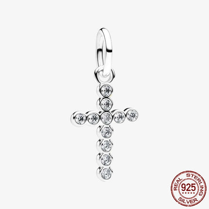 Key & Lock 925 Sterling Silver Pave Moon Heart Flower Dangle Charms Fit Original Bracelet Beads Jewelry DIY Gift plata de ley
