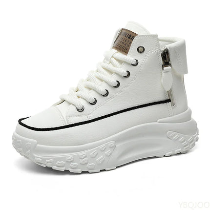 Fashionable versatile high top shoes autumn new round toe thick sole height increasing women's shoes comfortable women's shoes