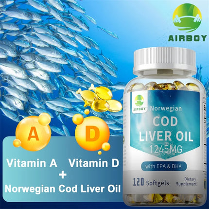Cod Liver Oil Capsules - Contains EPA and DHA To Support Cardiovascular Health, Promote Overall Well-being, and Enhance Memory