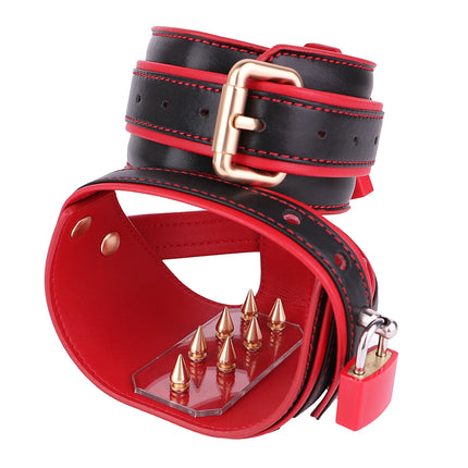 LEZEE Footcuffs Forced Tiptoe Spiked Ankle Cuffs Leather Binding Bondage Restraints Strap Heavy Duty Foot Stimulation Slave Toys