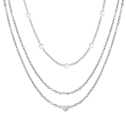 Multilayer Pearl Heart Pendant Necklace / Collier Pendentif Perle Multicouche