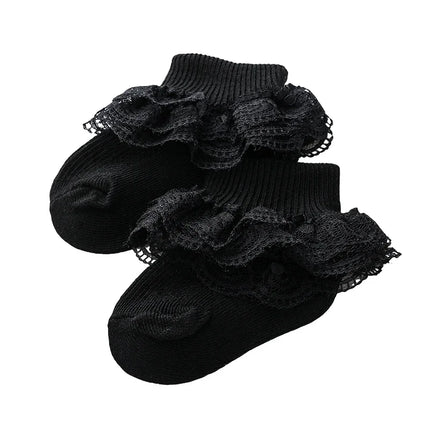 Baby Girls Boys Cotton Socks Cute Eyelet Frilly Lace Baptism Socks Birthday Gift for Infants