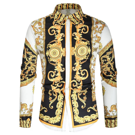2023 New Men's 3D Digital Print Fashion Slim Fit Long Sleeve Shirt Smooths Your Silhouette Cross-Border Wholesale