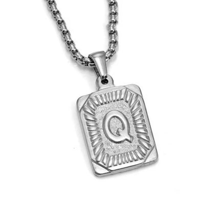 Men's 18K Gold Square Double-Sided 26 English Letter Pendant Titanium Steel Jewelry Necklace