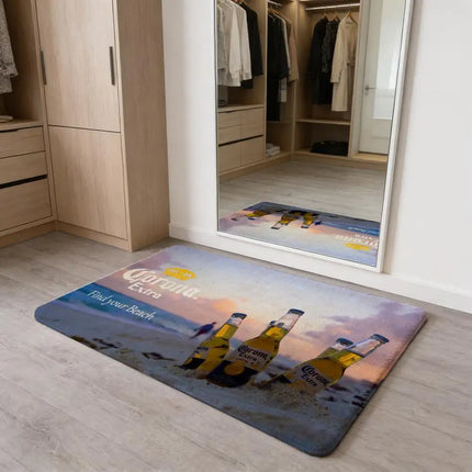 C-Corona E-Extra Beer Floor Mat Flannel Door Mat Non-Slip Absorbent Washable Indoor Home Rug