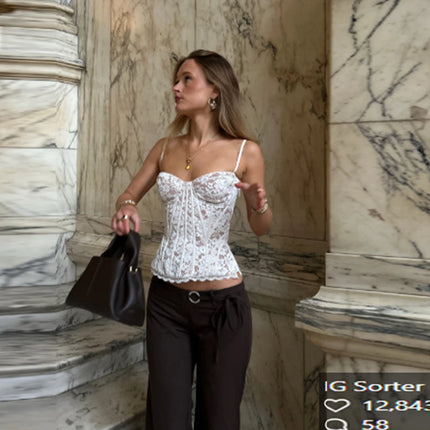Sexy Lace Corset Women's Slim Fishbone Spaghetti Strap Bodycon Lace-up Backless Tank Tops 2026 Summer New Ladies Vest